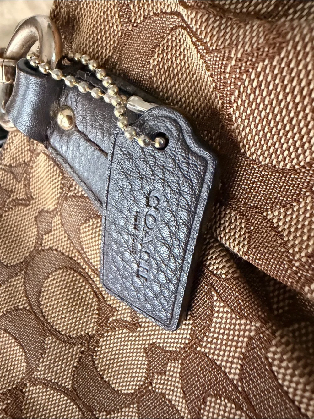 Coach Brown Signature Canvas Satchel with Dark Brown Trim
